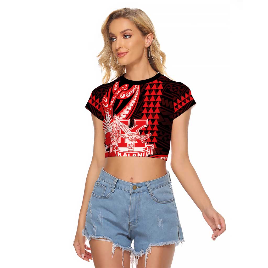 Personalised Hawaii Kalani High School Raglan Cropped T Shirt Tribal Tattoo With Hibiscus Flowers
