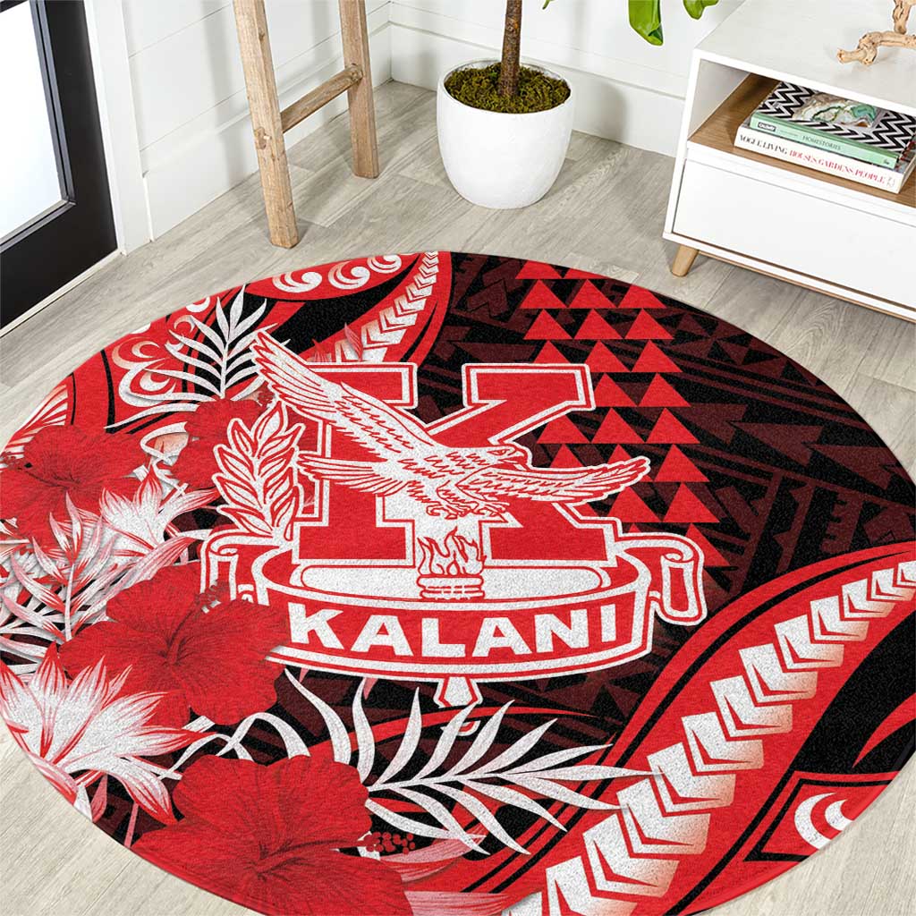 Hawaii Kalani High School Round Carpet Tribal Tattoo With Hibiscus Flowers