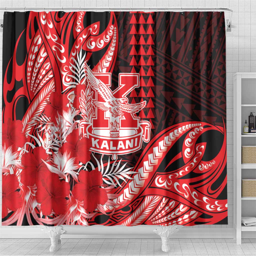 Hawaii Kalani High School Shower Curtain Tribal Tattoo With Hibiscus Flowers