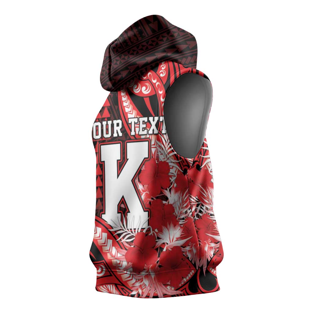 Personalised Hawaii Kalani High School Sleeveless Hoodie Tribal Tattoo With Hibiscus Flowers