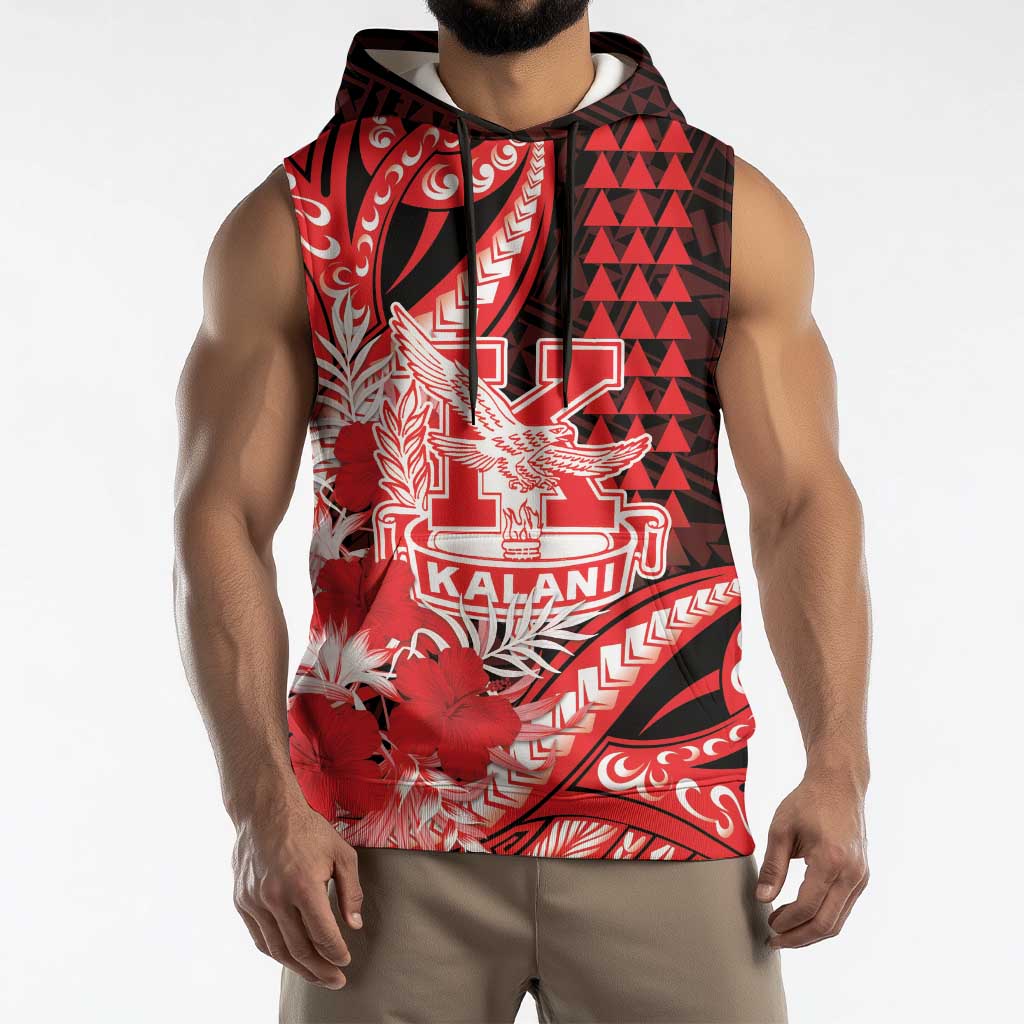 Personalised Hawaii Kalani High School Sleeveless Hoodie Tribal Tattoo With Hibiscus Flowers