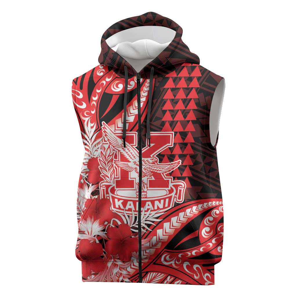 Personalised Hawaii Kalani High School Sleeveless Zip Hoodie Tribal Tattoo With Hibiscus Flowers
