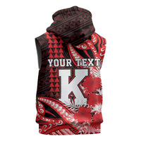 Personalised Hawaii Kalani High School Sleeveless Zip Hoodie Tribal Tattoo With Hibiscus Flowers