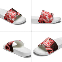 Hawaii Kalani High School Slide Sandals Tribal Tattoo With Hibiscus Flowers