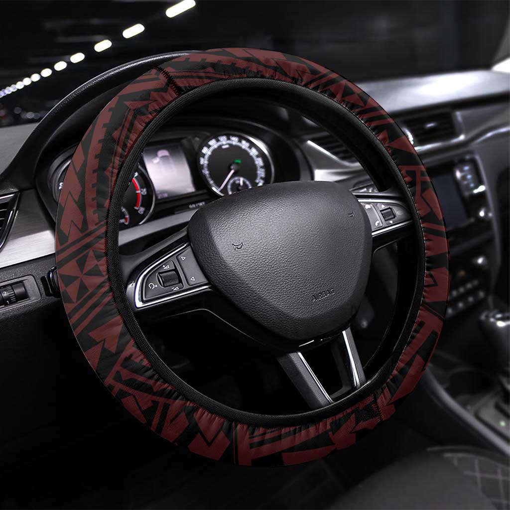 Hawaii Kalani High School Steering Wheel Cover Tribal Tattoo With Hibiscus Flowers
