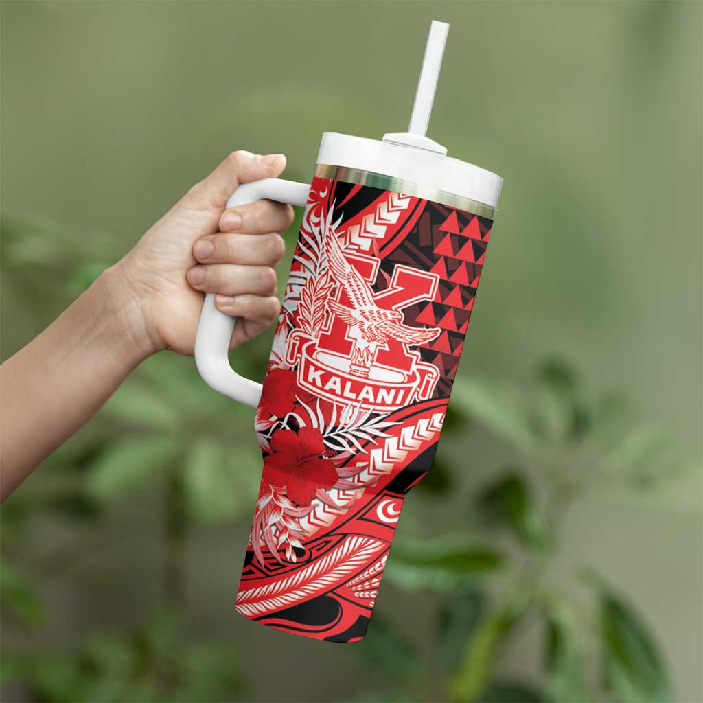 Personalised Hawaii Kalani High School Tumbler With Handle Tribal Tattoo With Hibiscus Flowers