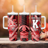 Personalised Hawaii Kalani High School Tumbler With Handle Tribal Tattoo With Hibiscus Flowers