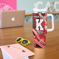 Personalised Hawaii Kalani High School Tumbler With Handle Tribal Tattoo With Hibiscus Flowers