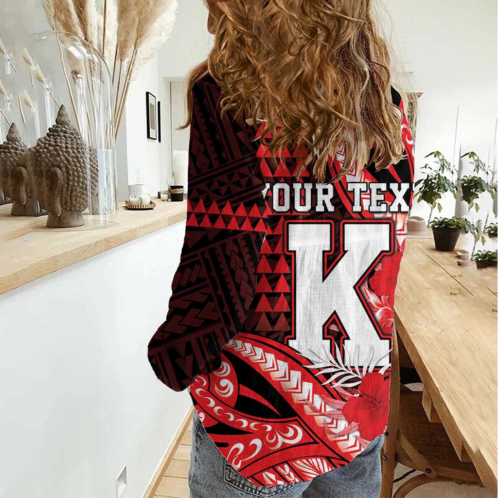 Personalised Hawaii Kalani High School Women Casual Shirt Tribal Tattoo With Hibiscus Flowers LT05 - Polynesian Pride
