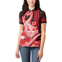 Personalised Hawaii Kalani High School Women Polo Shirt Tribal Tattoo With Hibiscus Flowers LT05 - Polynesian Pride