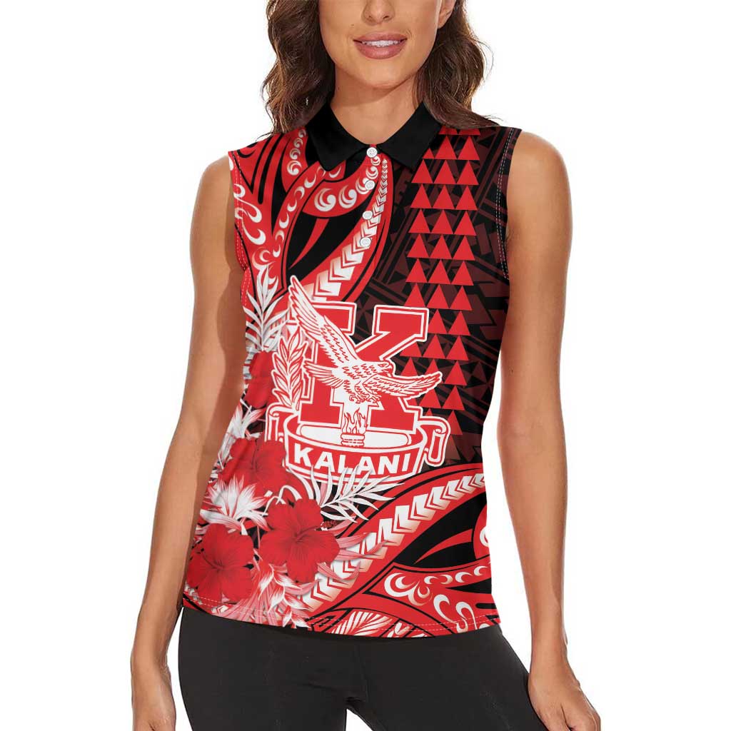 Personalised Hawaii Kalani High School Women Sleeveless Polo Shirt Tribal Tattoo With Hibiscus Flowers LT05 - Polynesian Pride