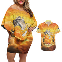 New Zealand And Australia ANZAC Day Couples Matching Off Shoulder Short Dress and Hawaiian Shirt Sinai Palestine Campaign Lest We Forget LT05 Orange - Polynesian Pride