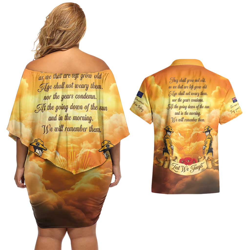 New Zealand And Australia ANZAC Day Couples Matching Off Shoulder Short Dress and Hawaiian Shirt Sinai Palestine Campaign Lest We Forget LT05 - Polynesian Pride