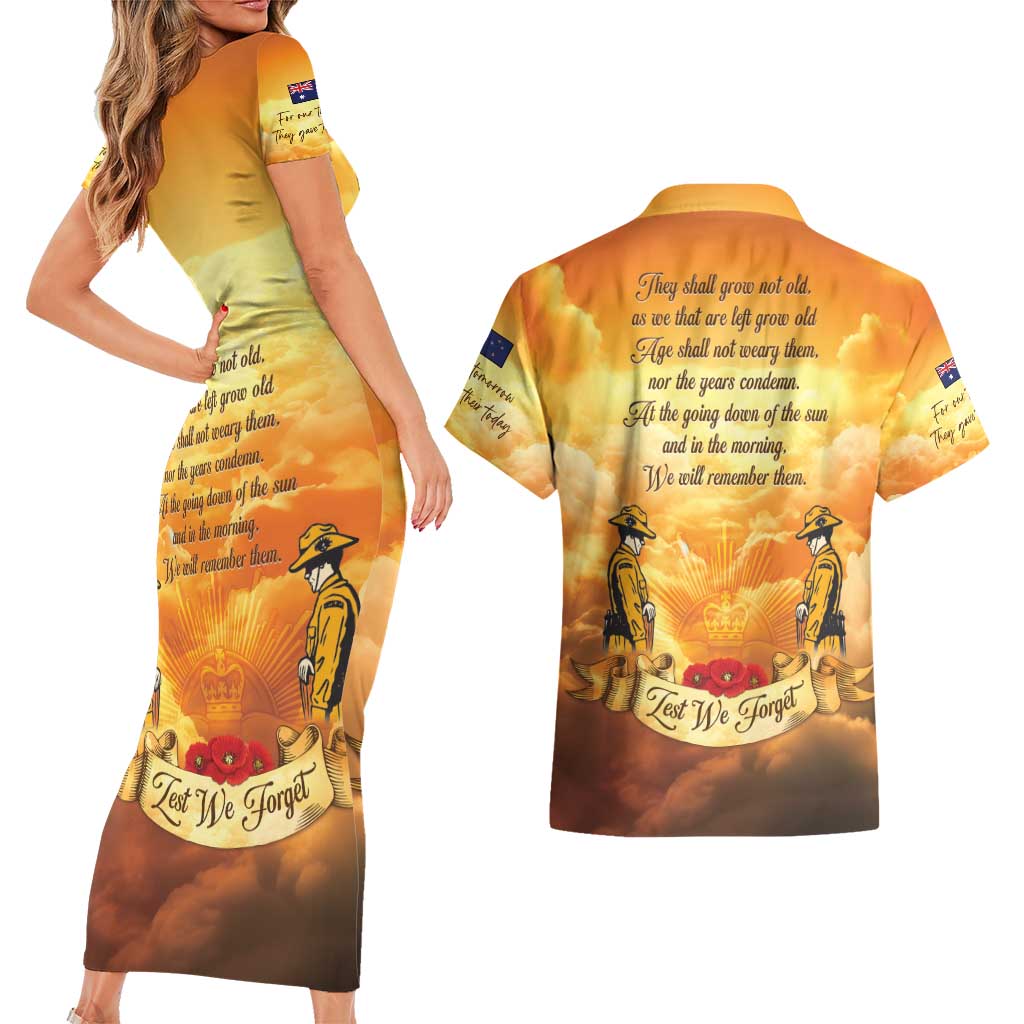New Zealand And Australia ANZAC Day Couples Matching Short Sleeve Bodycon Dress and Hawaiian Shirt Sinai Palestine Campaign Lest We Forget LT05 - Polynesian Pride