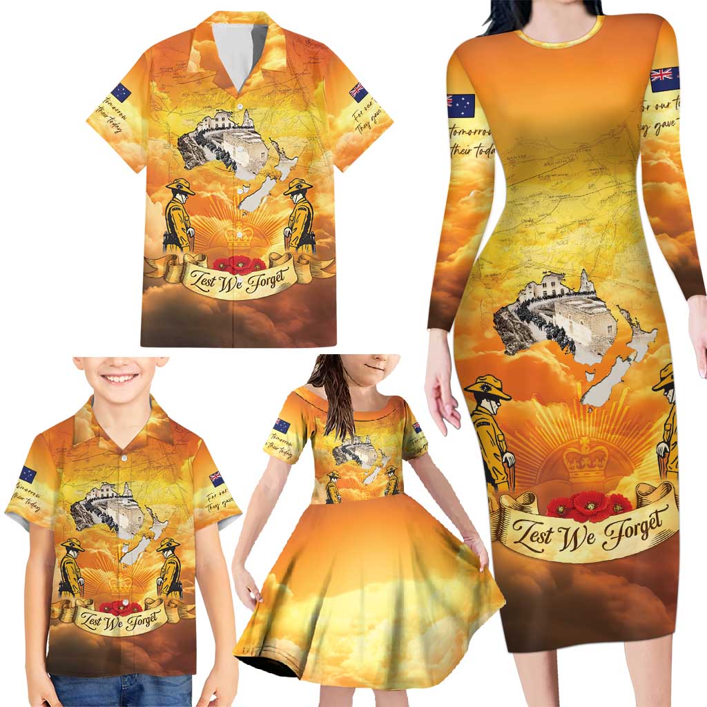 New Zealand And Australia ANZAC Day Family Matching Long Sleeve Bodycon Dress and Hawaiian Shirt Sinai Palestine Campaign Lest We Forget LT05 - Polynesian Pride