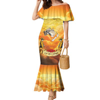New Zealand And Australia ANZAC Day Family Matching Mermaid Dress and Hawaiian Shirt Sinai Palestine Campaign Lest We Forget LT05 Mom's Dress Orange - Polynesian Pride