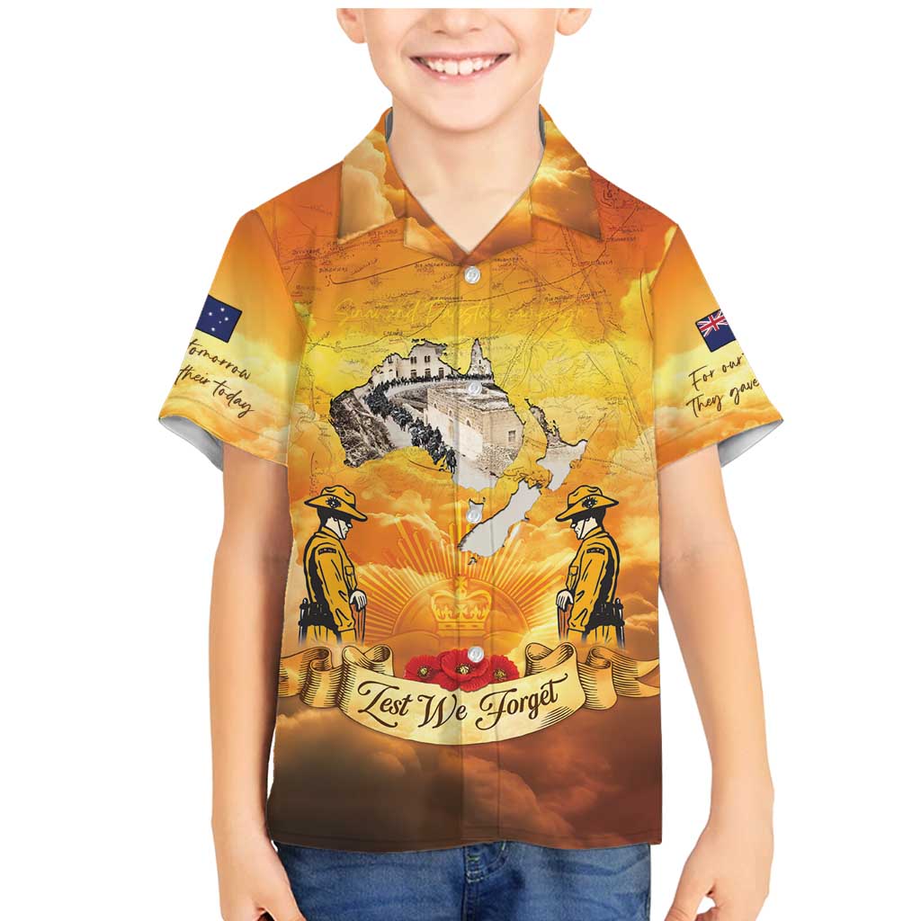 New Zealand And Australia ANZAC Day Family Matching Mermaid Dress and Hawaiian Shirt Sinai Palestine Campaign Lest We Forget LT05 Son's Shirt Orange - Polynesian Pride