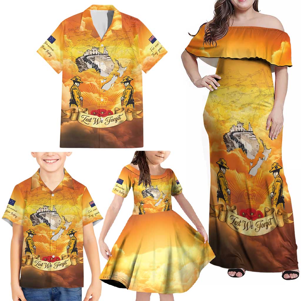 New Zealand And Australia ANZAC Day Family Matching Off Shoulder Maxi Dress and Hawaiian Shirt Sinai Palestine Campaign Lest We Forget LT05 - Polynesian Pride