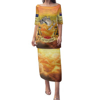 New Zealand And Australia ANZAC Day Family Matching Puletasi and Hawaiian Shirt Sinai Palestine Campaign Lest We Forget LT05 Mom's Dress Orange - Polynesian Pride
