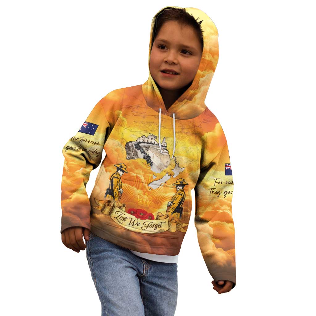 New Zealand And Australia ANZAC Day Kid Hoodie Sinai Palestine Campaign Lest We Forget