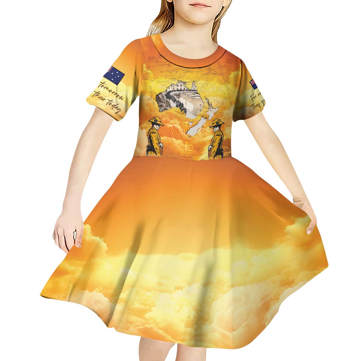 New Zealand And Australia ANZAC Day Kid Short Sleeve Dress Sinai Palestine Campaign Lest We Forget LT05 - Polynesian Pride