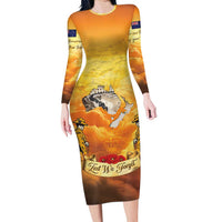 New Zealand And Australia ANZAC Day Long Sleeve Bodycon Dress Sinai Palestine Campaign Lest We Forget LT05 Long Dress Orange - Polynesian Pride