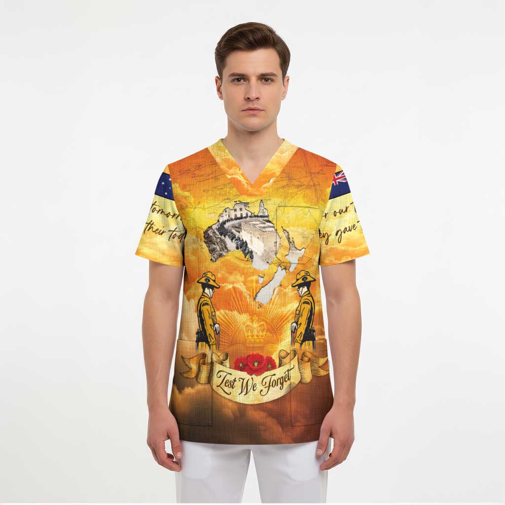New Zealand And Australia ANZAC Day Scrub Top Sinai Palestine Campaign Lest We Forget LT05 - Polynesian Pride