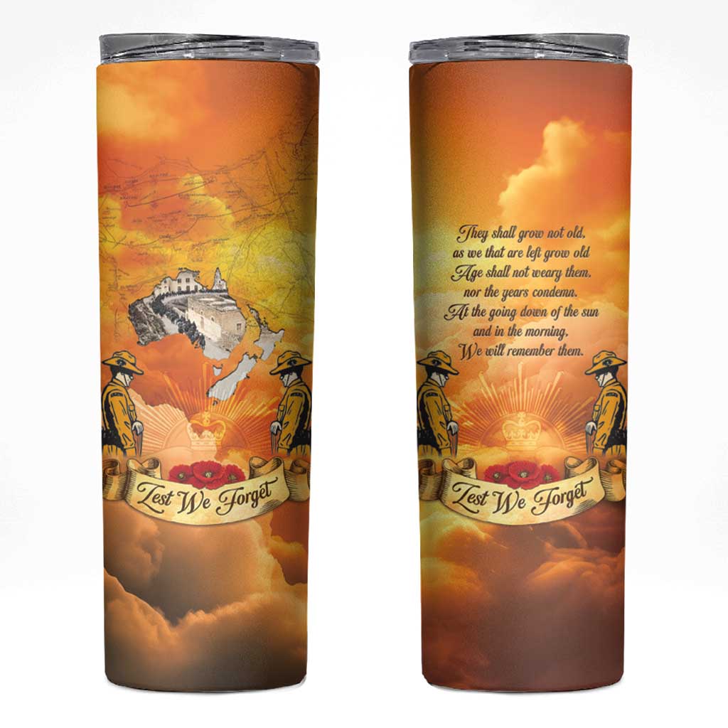 New Zealand And Australia ANZAC Day Skinny Tumbler Sinai Palestine Campaign Lest We Forget LT05 Orange - Polynesian Pride