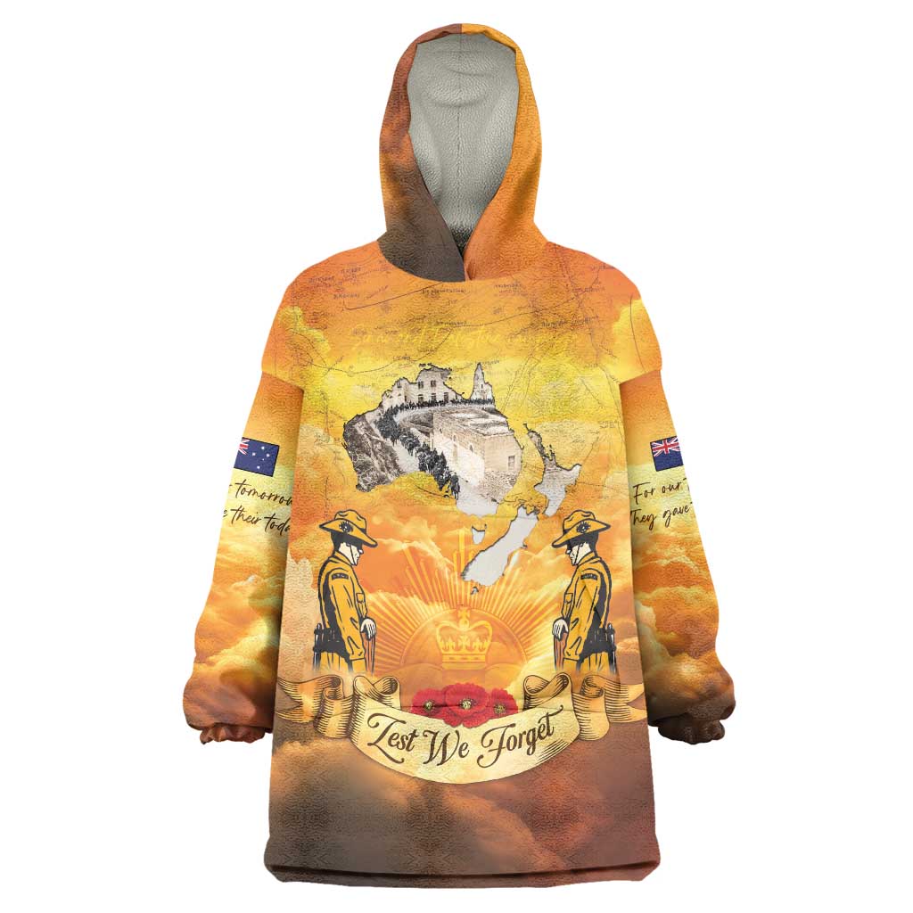 New Zealand And Australia ANZAC Day Wearable Blanket Hoodie Sinai Palestine Campaign Lest We Forget LT05 One Size Orange - Polynesian Pride