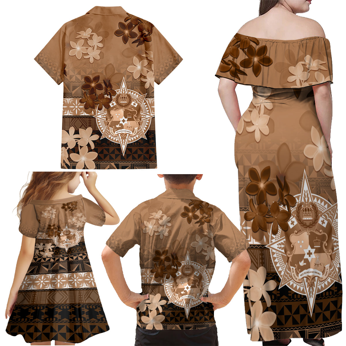 Tonga Emancipation Day Family Matching Off Shoulder Maxi Dress and Hawaiian Shirt Tongan Kupesi Ngatu Pattern Vintage Style LT05 - Polynesian Pride