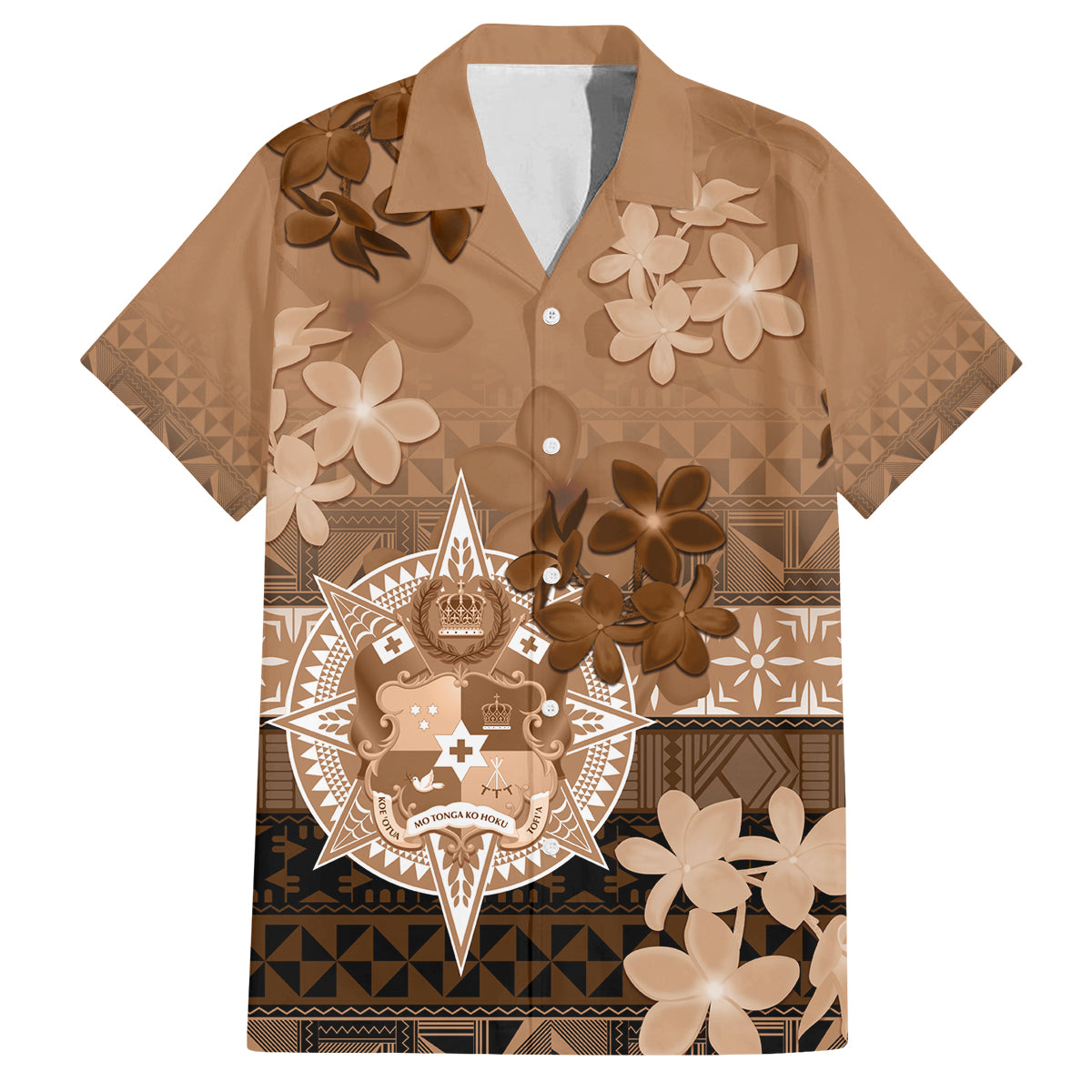 Tonga Emancipation Day Family Matching Off Shoulder Maxi Dress and Hawaiian Shirt Tongan Kupesi Ngatu Pattern Vintage Style LT05 Dad's Shirt - Short Sleeve Brown - Polynesian Pride