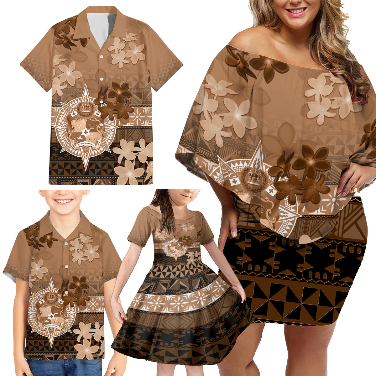 Tonga Emancipation Day Family Matching Off Shoulder Short Dress and Hawaiian Shirt Tongan Kupesi Ngatu Pattern Vintage Style LT05 - Polynesian Pride