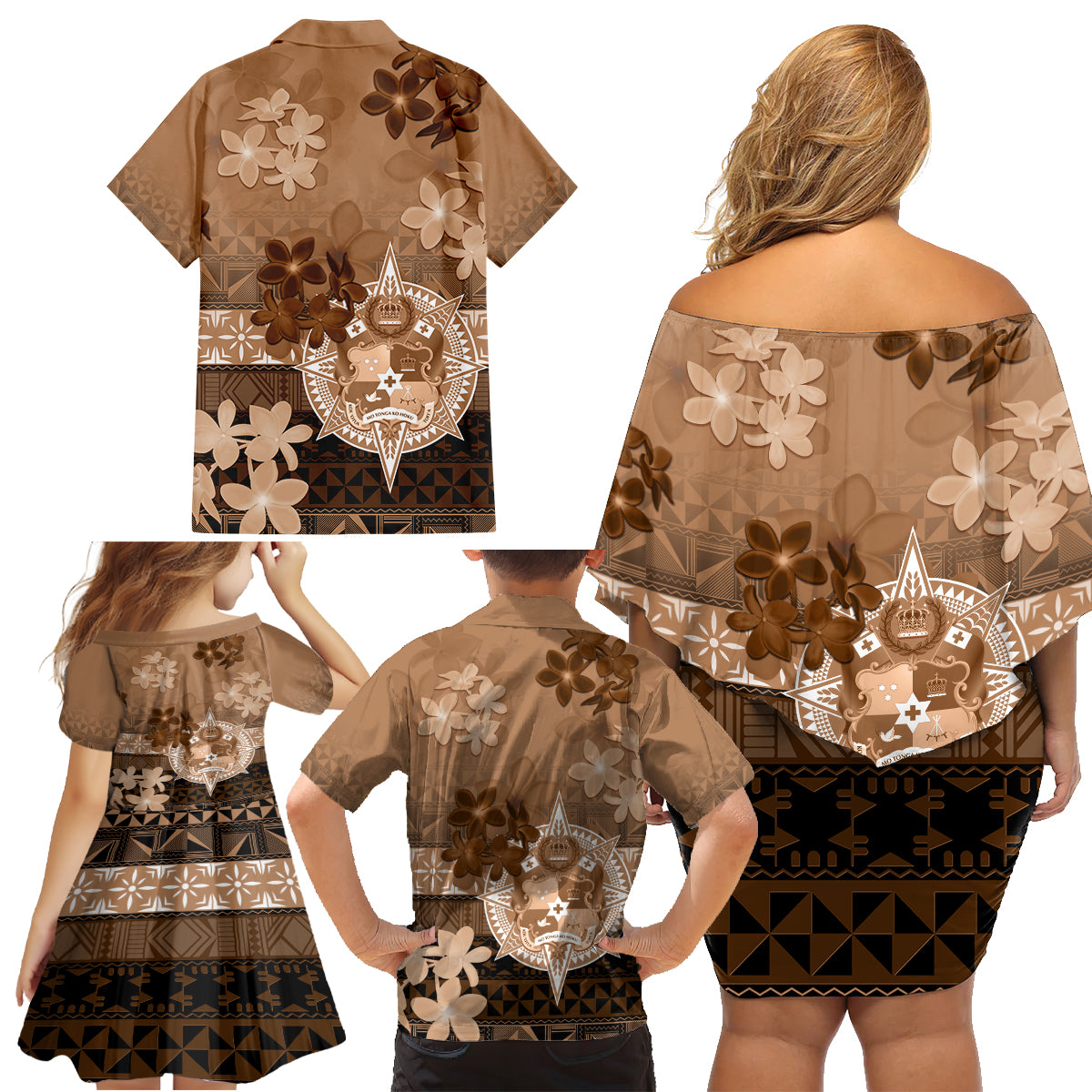 Tonga Emancipation Day Family Matching Off Shoulder Short Dress and Hawaiian Shirt Tongan Kupesi Ngatu Pattern Vintage Style LT05 - Polynesian Pride
