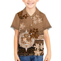 Tonga Emancipation Day Family Matching Off Shoulder Short Dress and Hawaiian Shirt Tongan Kupesi Ngatu Pattern Vintage Style LT05 Son's Shirt Brown - Polynesian Pride