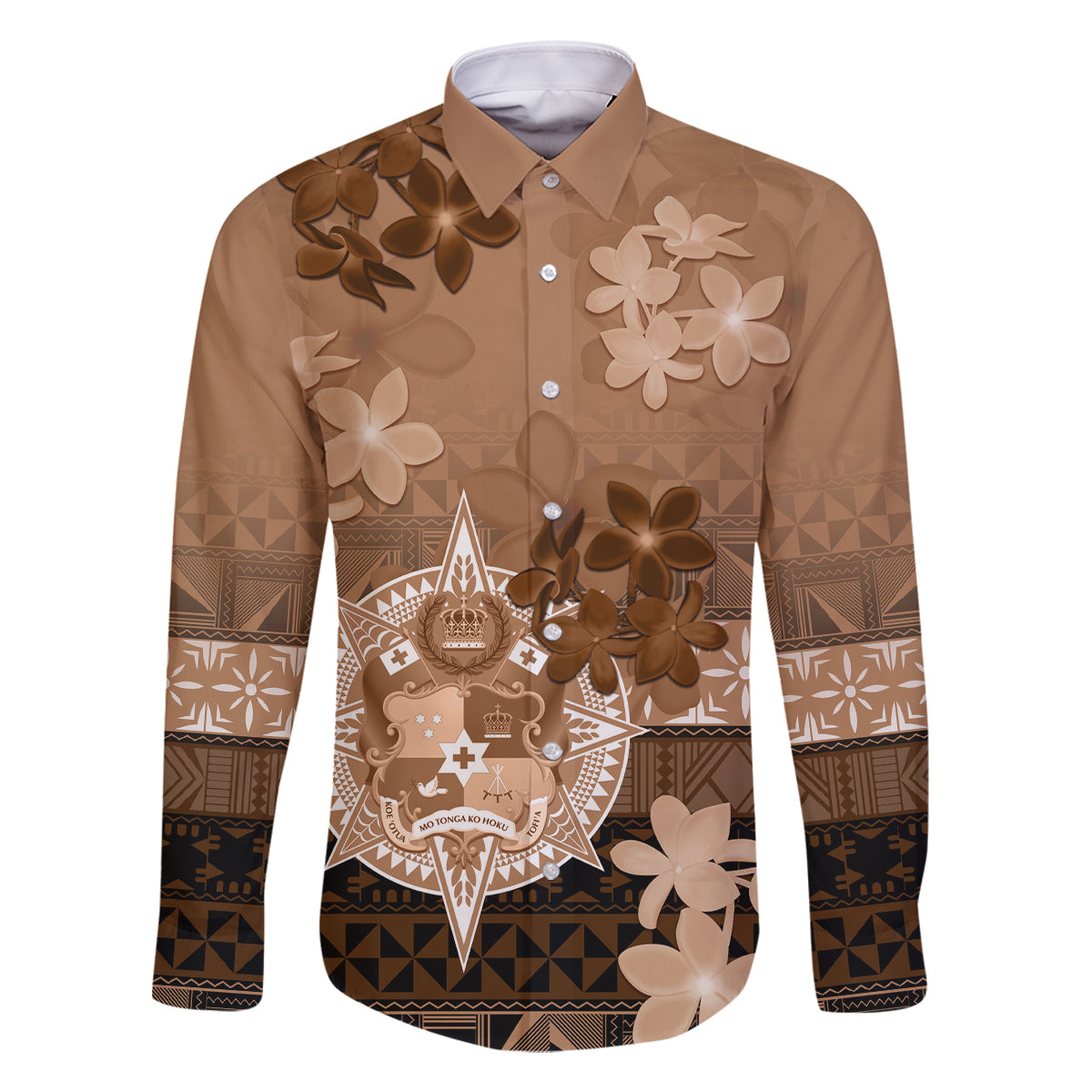 Tonga Emancipation Day Family Matching Tank Maxi Dress and Hawaiian Shirt Tongan Kupesi Ngatu Pattern Vintage Style LT05 Dad's Shirt - Long Sleeve Brown - Polynesian Pride