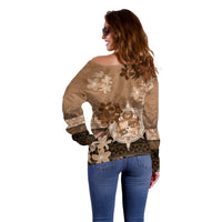 Tonga Emancipation Day Off Shoulder Sweater Tongan Kupesi Ngatu Pattern Vintage Style