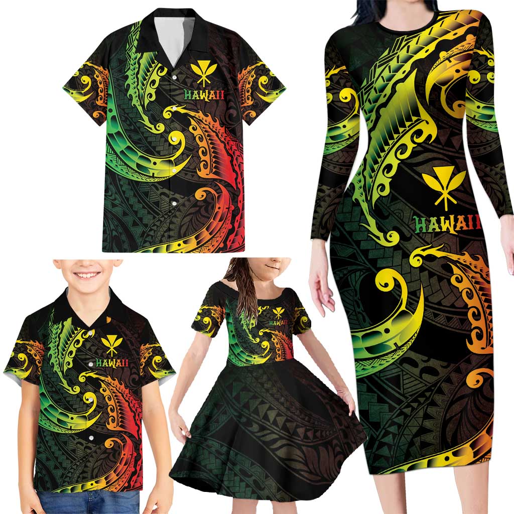 AAPI Heritage Month Family Matching Long Sleeve Bodycon Dress and Hawaiian Shirt Kanaka Maoli Polynesian Tribal Wave LT05 - Polynesian Pride