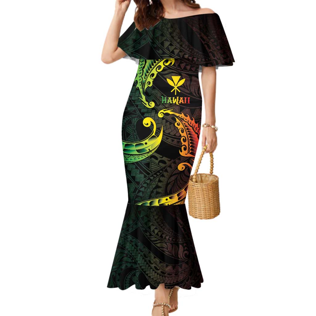 AAPI Heritage Month Family Matching Mermaid Dress and Hawaiian Shirt Kanaka Maoli Polynesian Tribal Wave LT05 Mom's Dress Reggae - Polynesian Pride
