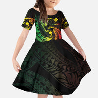 AAPI Heritage Month Family Matching Off The Shoulder Long Sleeve Dress and Hawaiian Shirt Kanaka Maoli Polynesian Tribal Wave LT05 Daughter's Dress Reggae - Polynesian Pride