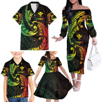 AAPI Heritage Month Family Matching Off The Shoulder Long Sleeve Dress and Hawaiian Shirt Kanaka Maoli Polynesian Tribal Wave LT05 - Polynesian Pride