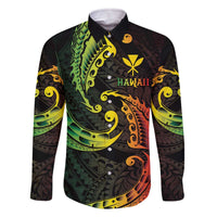 AAPI Heritage Month Family Matching Off The Shoulder Long Sleeve Dress and Hawaiian Shirt Kanaka Maoli Polynesian Tribal Wave LT05 Dad's Shirt - Long Sleeve Reggae - Polynesian Pride