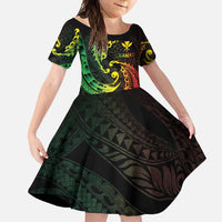 AAPI Heritage Month Family Matching Off Shoulder Maxi Dress and Hawaiian Shirt Kanaka Maoli Polynesian Tribal Wave