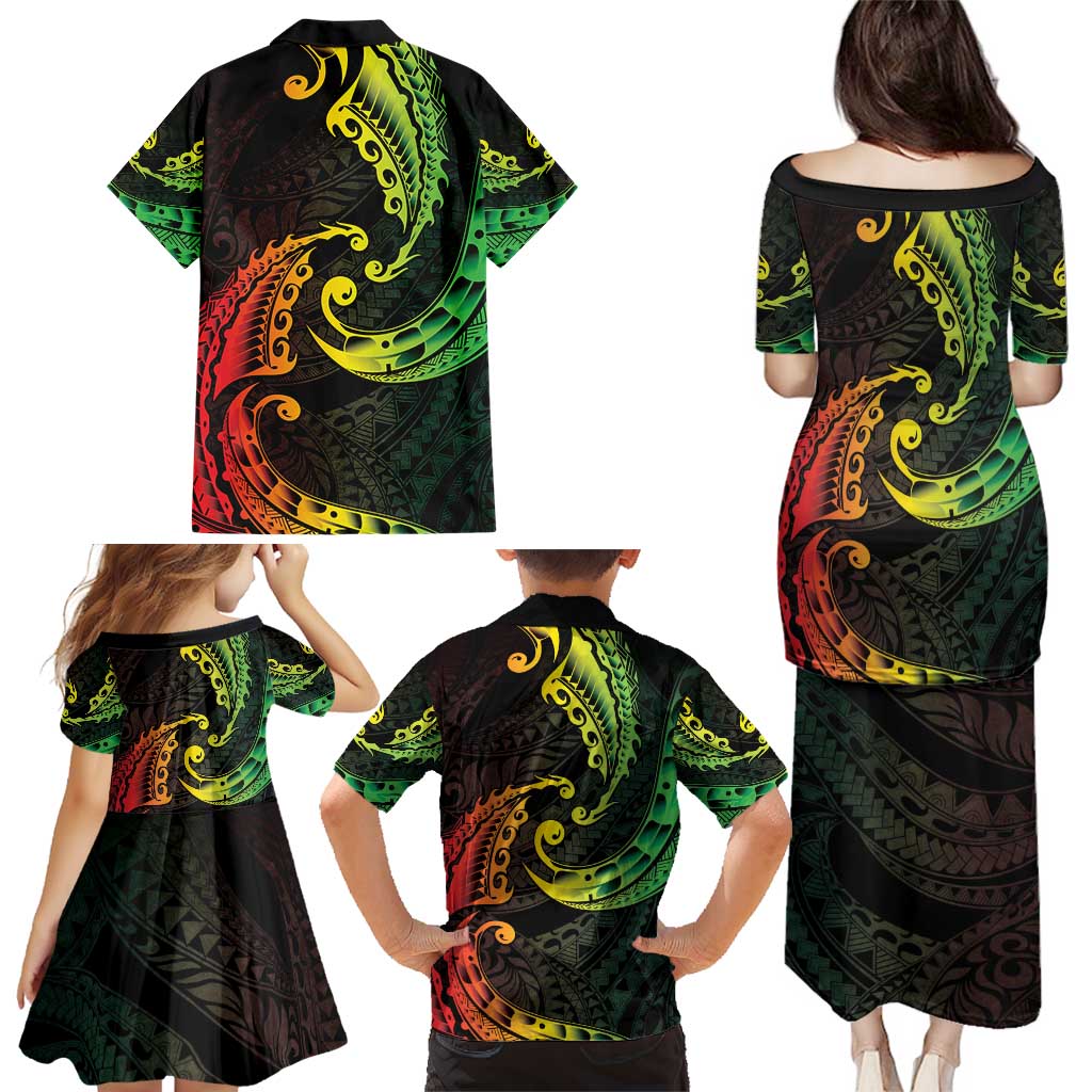 AAPI Heritage Month Family Matching Puletasi and Hawaiian Shirt Kanaka Maoli Polynesian Tribal Wave