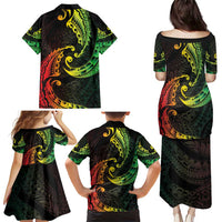 AAPI Heritage Month Family Matching Puletasi and Hawaiian Shirt Kanaka Maoli Polynesian Tribal Wave