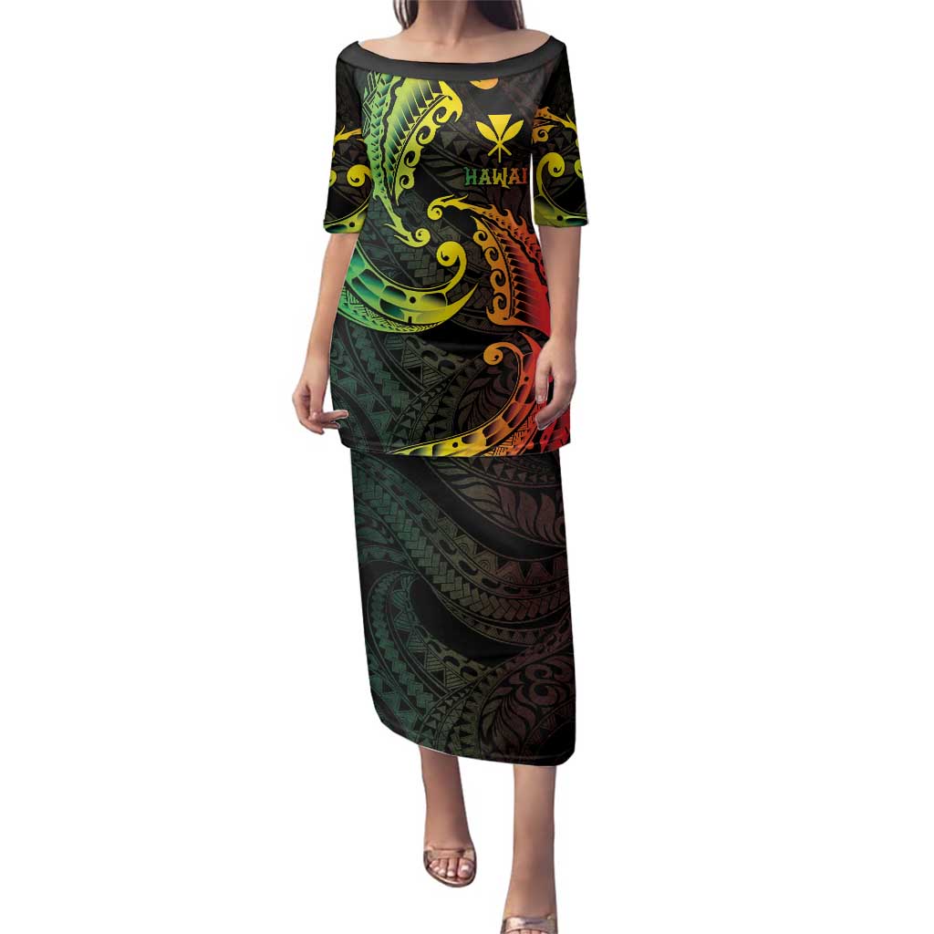 AAPI Heritage Month Family Matching Puletasi and Hawaiian Shirt Kanaka Maoli Polynesian Tribal Wave