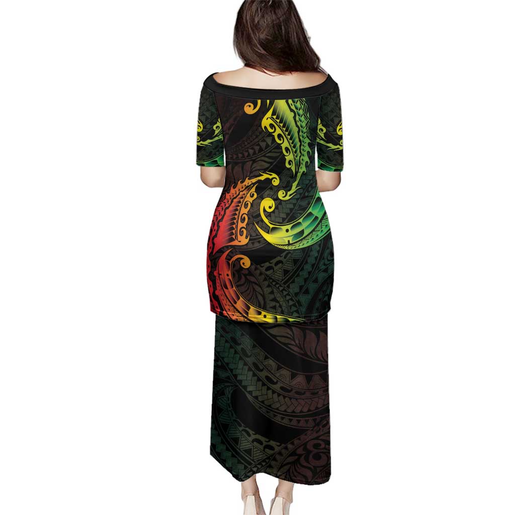 AAPI Heritage Month Family Matching Puletasi and Hawaiian Shirt Kanaka Maoli Polynesian Tribal Wave