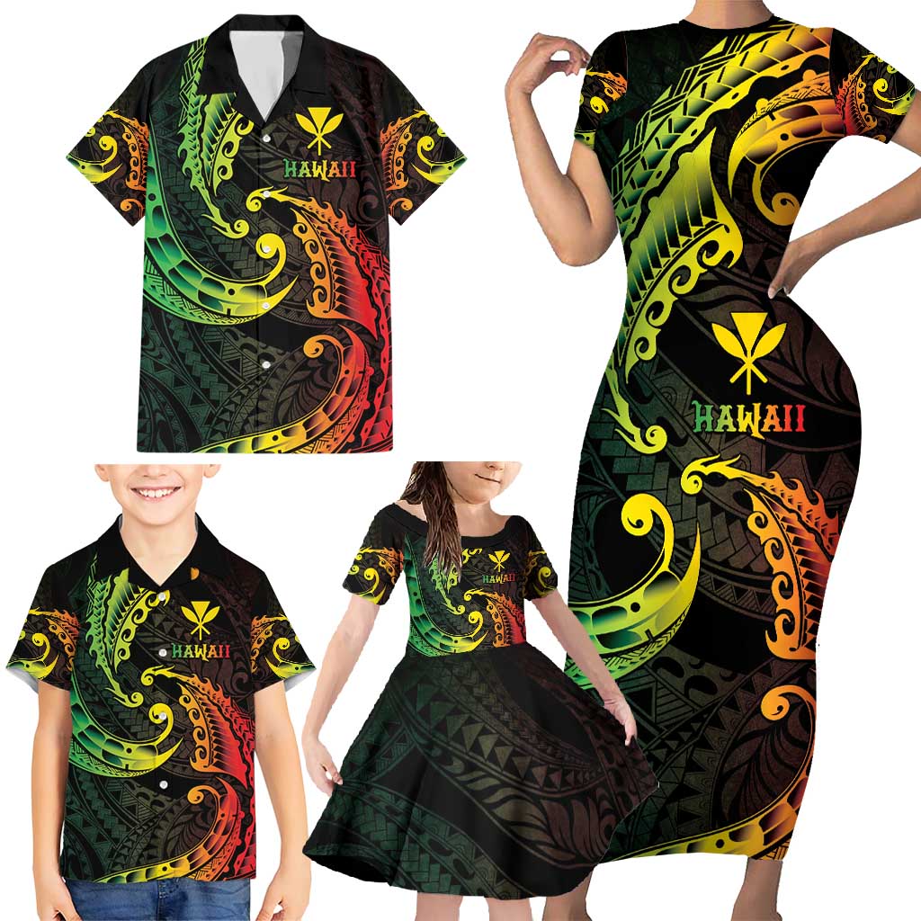 AAPI Heritage Month Family Matching Short Sleeve Bodycon Dress and Hawaiian Shirt Kanaka Maoli Polynesian Tribal Wave LT05 - Polynesian Pride