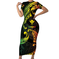 AAPI Heritage Month Family Matching Short Sleeve Bodycon Dress and Hawaiian Shirt Kanaka Maoli Polynesian Tribal Wave LT05 Mom's Dress Reggae - Polynesian Pride