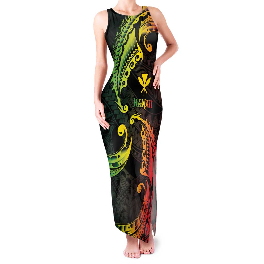 AAPI Heritage Month Family Matching Tank Maxi Dress and Hawaiian Shirt Kanaka Maoli Polynesian Tribal Wave LT05 Mom's Dress Reggae - Polynesian Pride