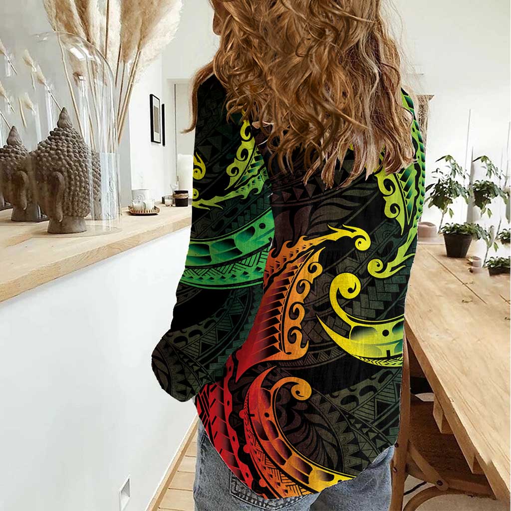 AAPI Heritage Month Women Casual Shirt Kanaka Maoli Polynesian Tribal Wave LT05 - Polynesian Pride